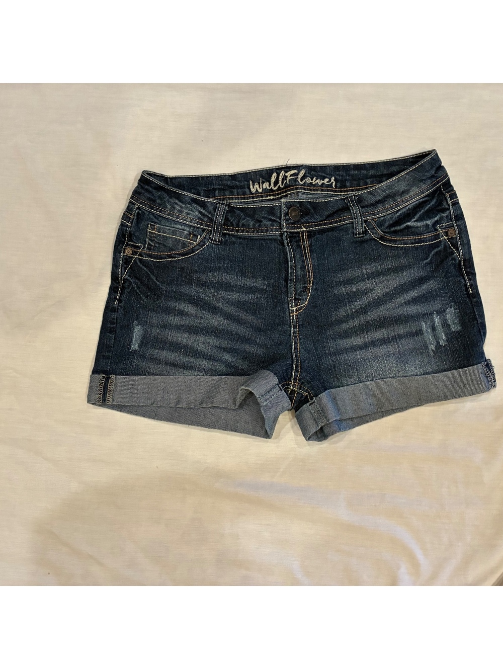 WallFlower Distressed Cuffed Y2K Denim Shorts Dark Wash Size 13